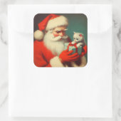  Sinterklaas met Kitten Retro Schattige Vierkante Sticker (Tas)