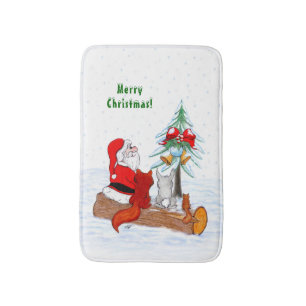 Sinterklaas met konijnenfox en eekhoorn badmat