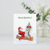 Sinterklaas met konijnenfox en eekhoorn briefkaart (Staand voorkant)