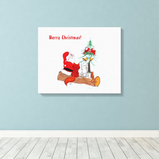 Sinterklaas met konijnenfox en eekhoorn canvas afdruk (Insitu (Houten vloer))