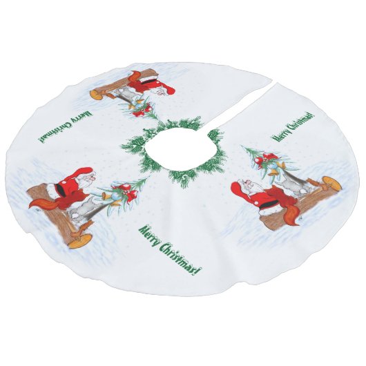 Sinterklaas met konijnenfox en eekhoorn imitatie linnen kerstboom rok (Gekanteld)