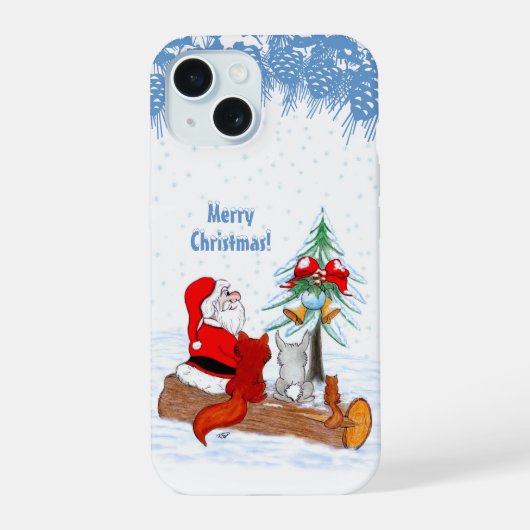 Sinterklaas met konijnenfox en eekhoorn iPhone 15 case (Achterkant)