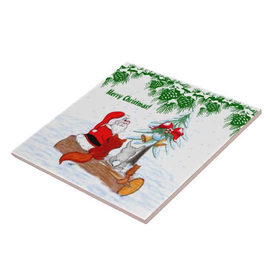 Sinterklaas met konijnenfox en eekhoorn tegeltje (Zijkant)