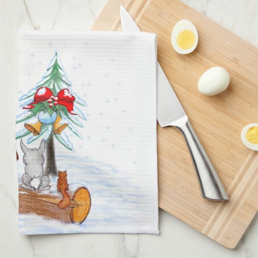 Sinterklaas met konijnenfox en eekhoorn theedoek (Quarter Fold)