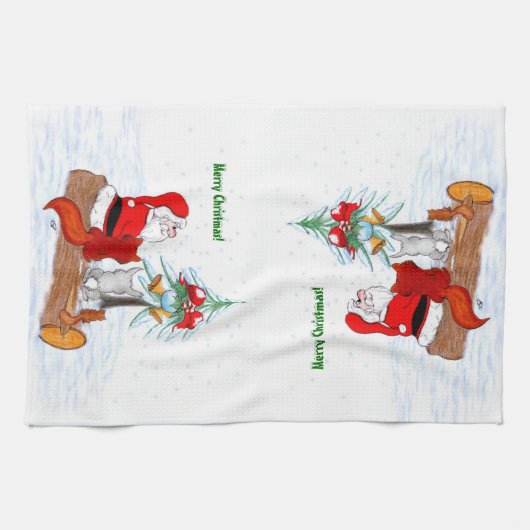 Sinterklaas met konijnenfox en eekhoorn theedoek (Horizontaal)