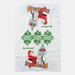 Sinterklaas met konijnenfox en eekhoorn theedoek