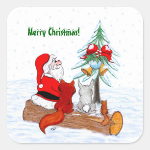 Sinterklaas met konijnenfox en eekhoorn vierkante sticker