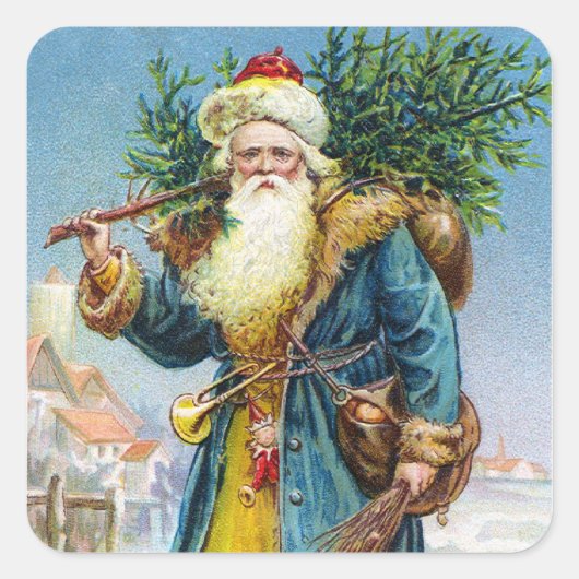 Sinterklaas met koortsboom vierkante sticker (Voorkant)