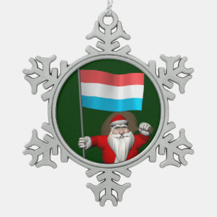 Sinterklaas met Luxemburgse aftekening Tin Sneeuwvlok Ornament