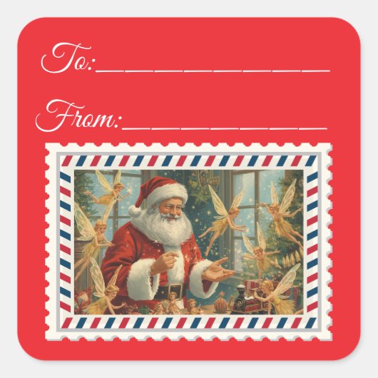  Sinterklaas met Magie & Fairies Square St Vierkante Sticker (Voorkant)