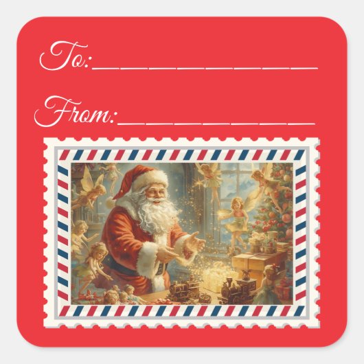  Sinterklaas met Magie & Fairies Square St Vierkante Sticker (Voorkant)