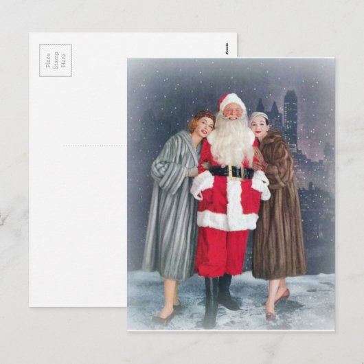 Sinterklaas met meisjes van 1950 feestdagenkaart (Voorkant / Achterkant)
