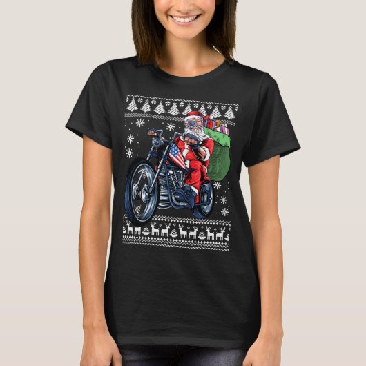 Sinterklaas met motor Kerstboom Lelijke Kerstmis T-shirt (Voorkant)