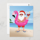Sinterklaas met opblaasbare flamingo briefkaart (Voorkant / Achterkant)