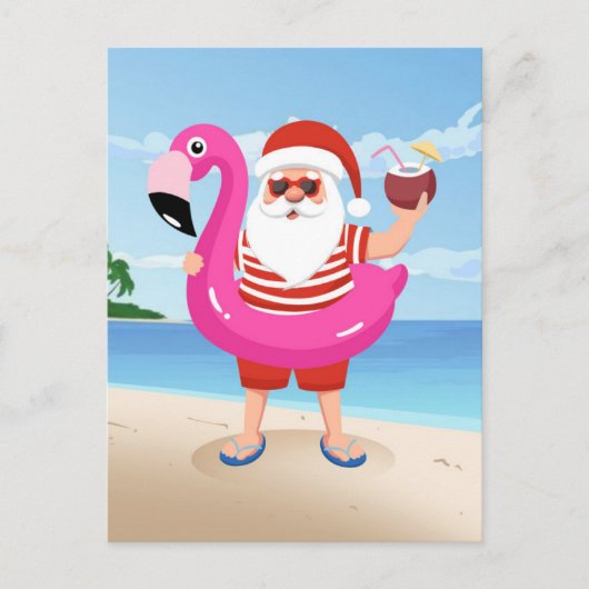 Sinterklaas met opblaasbare flamingo briefkaart (Voorkant)