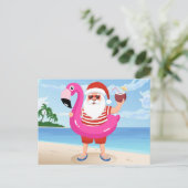 Sinterklaas met opblaasbare flamingo briefkaart (Staand voorkant)