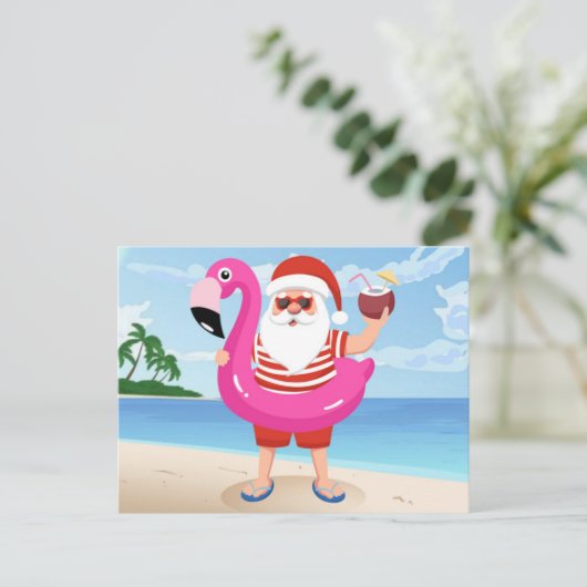 Sinterklaas met opblaasbare flamingo briefkaart (Staand voorkant)
