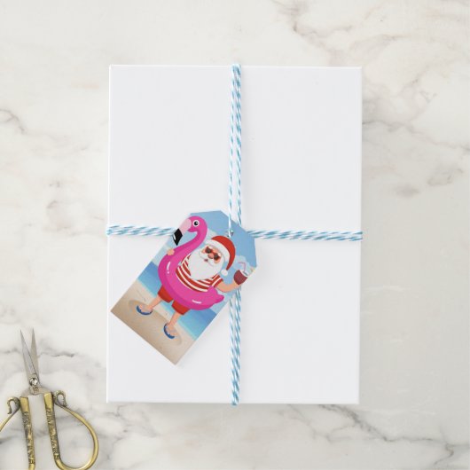 Sinterklaas met opblaasbare flamingo cadeaulabel (Met Touw)