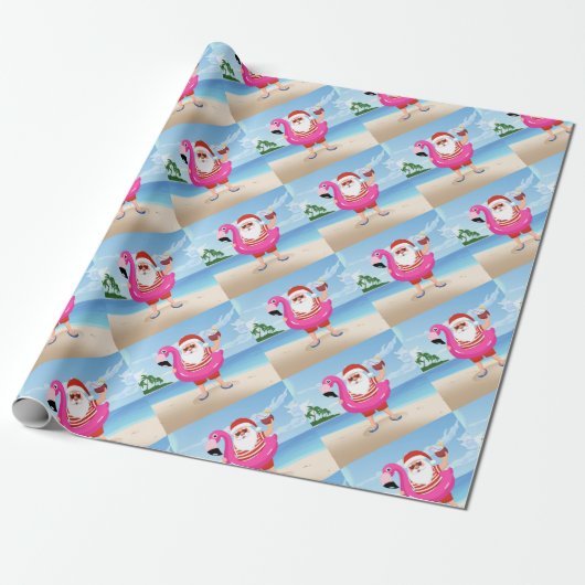Sinterklaas met opblaasbare flamingo cadeaupapier (Uitgerold)