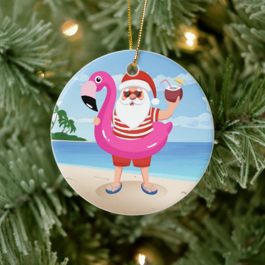 Sinterklaas met opblaasbare flamingo keramisch ornament (Boom)