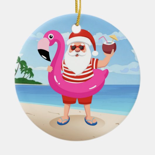 Sinterklaas met opblaasbare flamingo keramisch ornament (Voorkant)