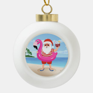 Sinterklaas met opblaasbare flamingo keramische bal ornament
