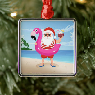 Sinterklaas met opblaasbare flamingo metalen ornament