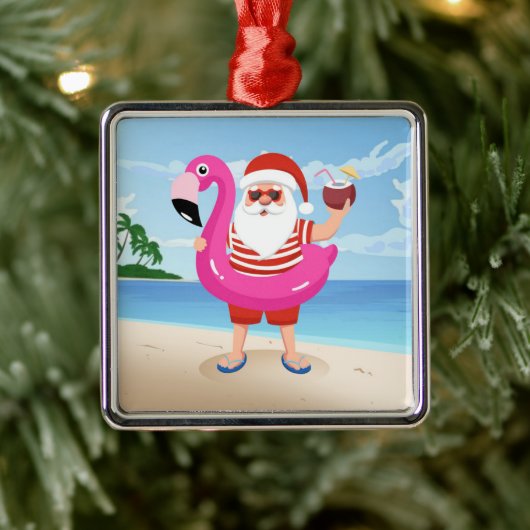 Sinterklaas met opblaasbare flamingo metalen ornament (Boom)