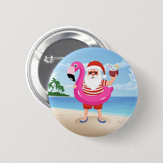 Sinterklaas met opblaasbare flamingo ronde button 5,7 cm (Voorkant /achterkant)