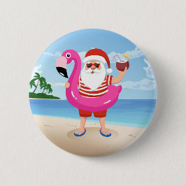 Sinterklaas met opblaasbare flamingo ronde button 5,7 cm