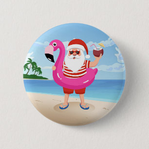 Sinterklaas met opblaasbare flamingo ronde button 5,7 cm