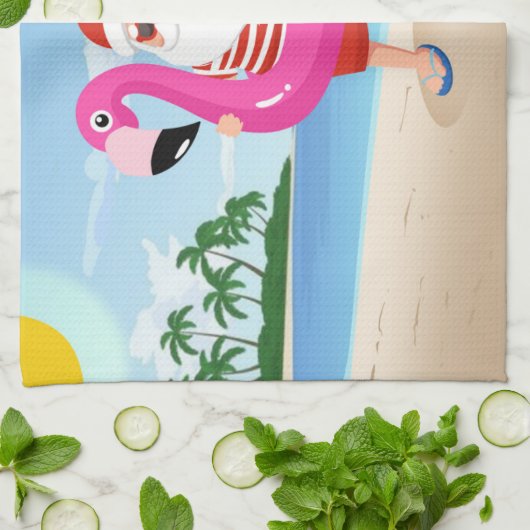 Sinterklaas met opblaasbare flamingo theedoek (Gevouwen)