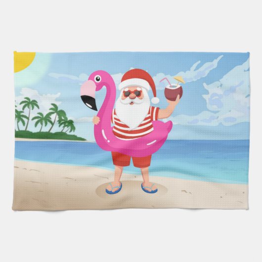Sinterklaas met opblaasbare flamingo theedoek (Horizontaal)