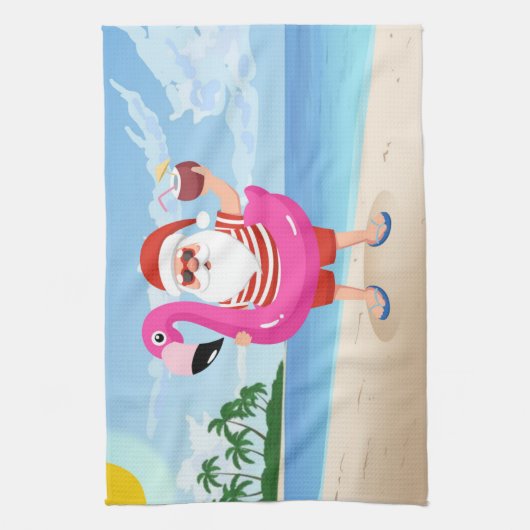 Sinterklaas met opblaasbare flamingo theedoek (Verticaal)