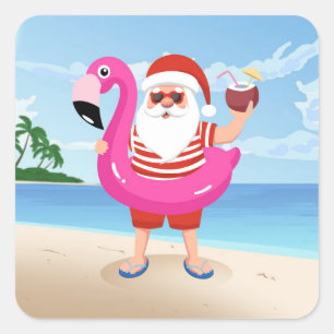 Sinterklaas met opblaasbare flamingo vierkante sticker