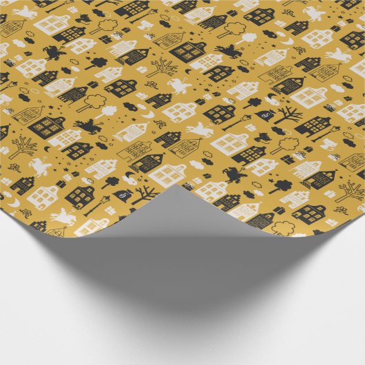 Sinterklaas met paard en huisjes oker cadeaupapier (Hoek)