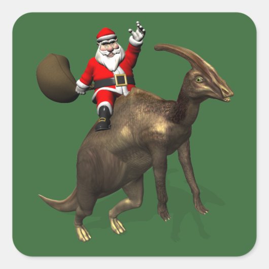 Sinterklaas met parasourolophus vierkante sticker (Voorkant)