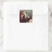 Sinterklaas met Rendier  Illustratie Vierkante Sticker (Tas)