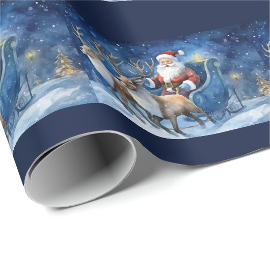 Sinterklaas met rendierslee sneeuwlandschap cadeaupapier (Rol Hoek)