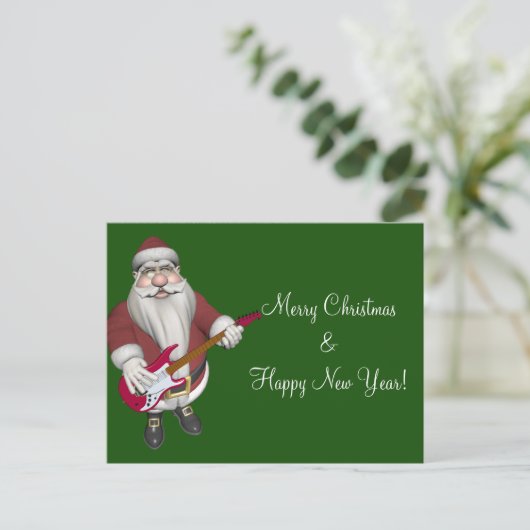 Sinterklaas met rode elektrische gitaar feestdagenkaart (Staand voorkant)