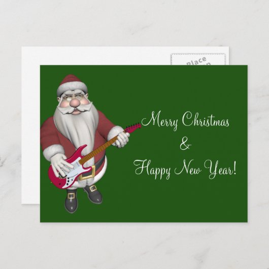 Sinterklaas met rode elektrische gitaar feestdagenkaart (Voorkant / Achterkant)