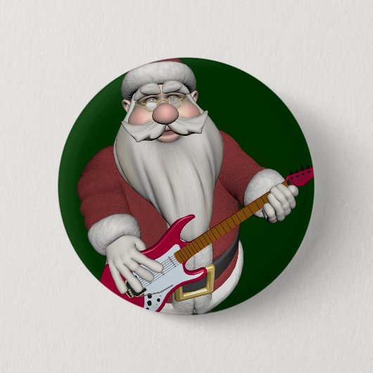 Sinterklaas met rode elektrische gitaar ronde button 5,7 cm (Voorkant)