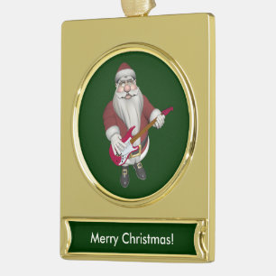 Sinterklaas met rode elektrische gitaar verguld banner ornament
