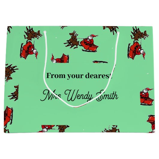 Sinterklaas met sluw groen groot cadeauzakje (Voorkant)