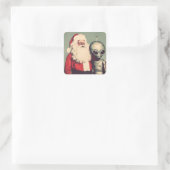 Sinterklaas met Space Alien Sci Fi Christmas Vierkante Sticker (Tas)