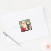 Sinterklaas met Space Alien Sci Fi Christmas Vierkante Sticker (Envelop)