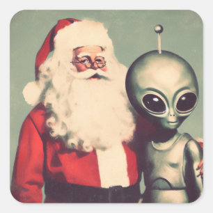 Sinterklaas met Space Alien Sci Fi Christmas Vierkante Sticker