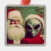 Sinterklaas met Space Alien UFO Kerstmis Metalen Ornament (Voorkant)