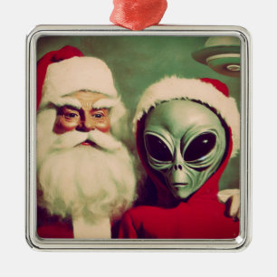 Sinterklaas met Space Alien UFO Kerstmis Metalen Ornament