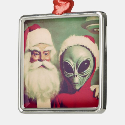 Sinterklaas met Space Alien UFO Kerstmis Metalen Ornament (Links)